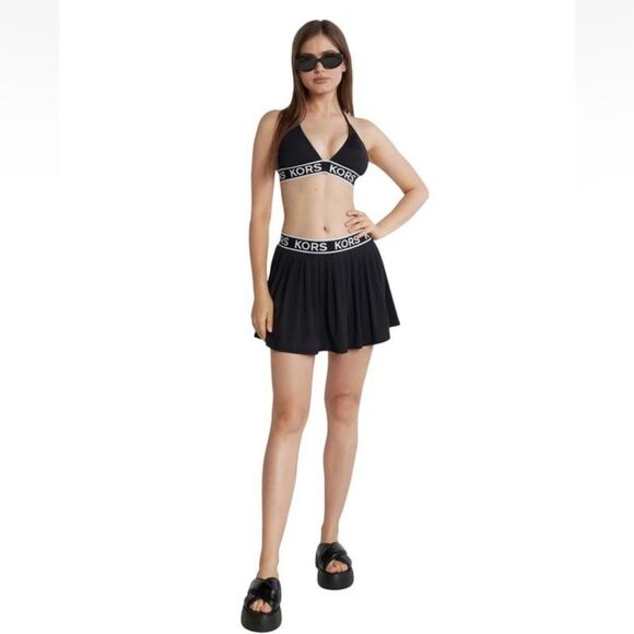 Michael Kors Pleated Swim Skirt Logo Elastic Waist Black White Medium NEW $94 - Picture 12 of 12